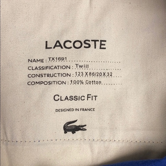 NWT Lacoste Blue Classic Fit Chinos - Picture 5 of 5